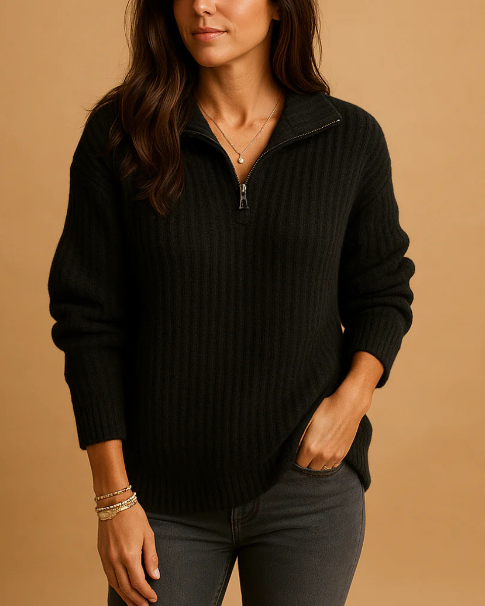 Women's Half Zip Ribbed Knit Structured Sweater