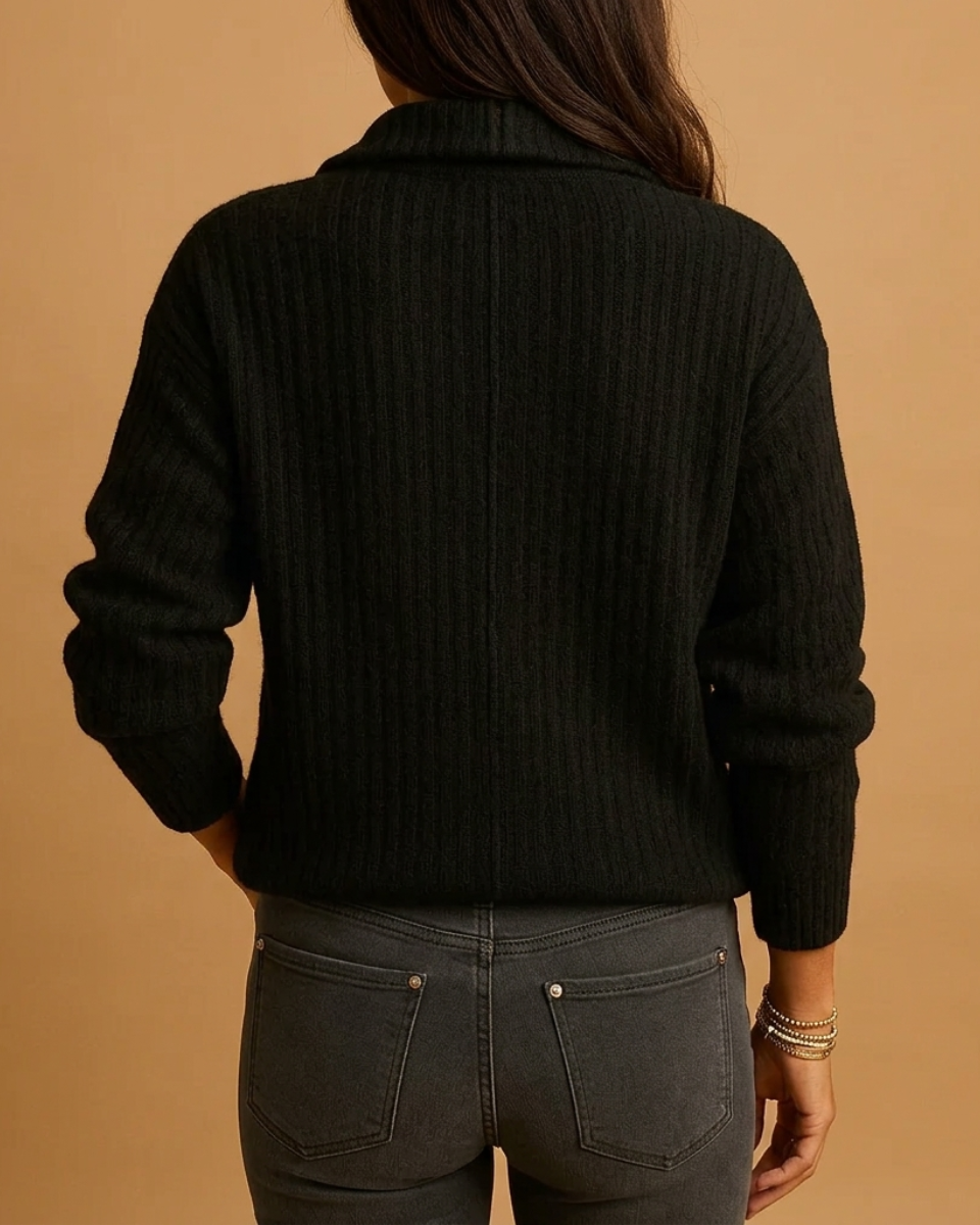 Women's Half Zip Ribbed Knit Structured Sweater