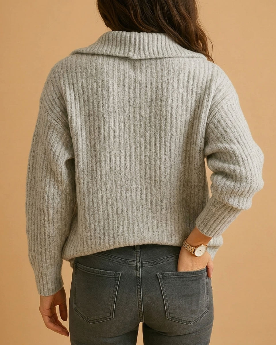 Women's Half Zip Ribbed Knit Structured Sweater
