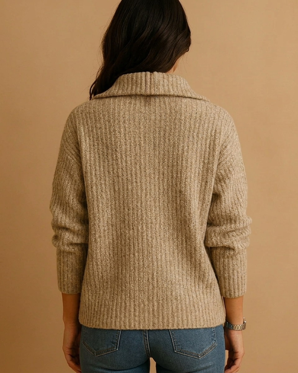 Women's Half Zip Ribbed Knit Structured Sweater