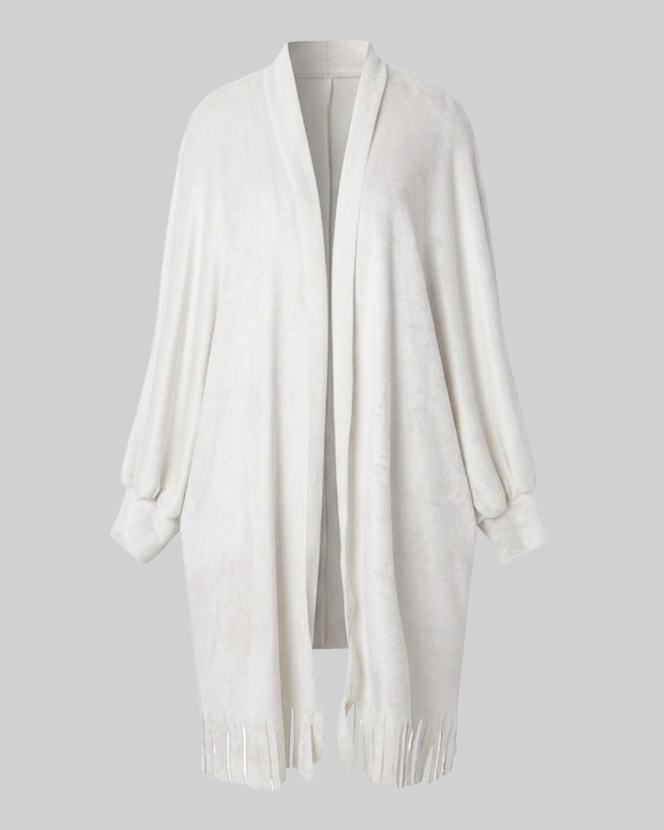 Women's Wool Knit Open-Front Fringe Cardigan Coat