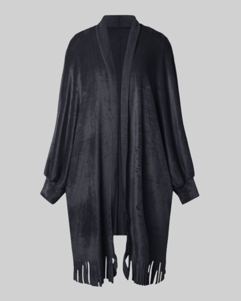 Women's Wool Knit Open-Front Fringe Cardigan Coat