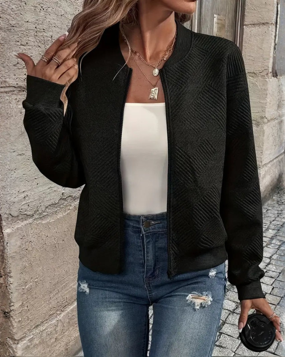 Women's Ribbed Knit Zip-Up Cardigan Jacket