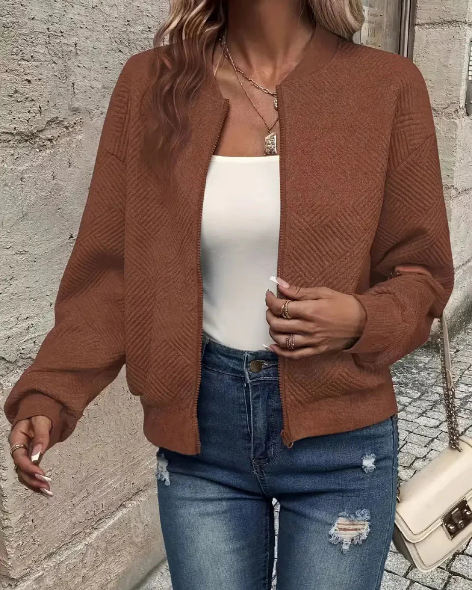 Women's Ribbed Knit Zip-Up Cardigan Jacket
