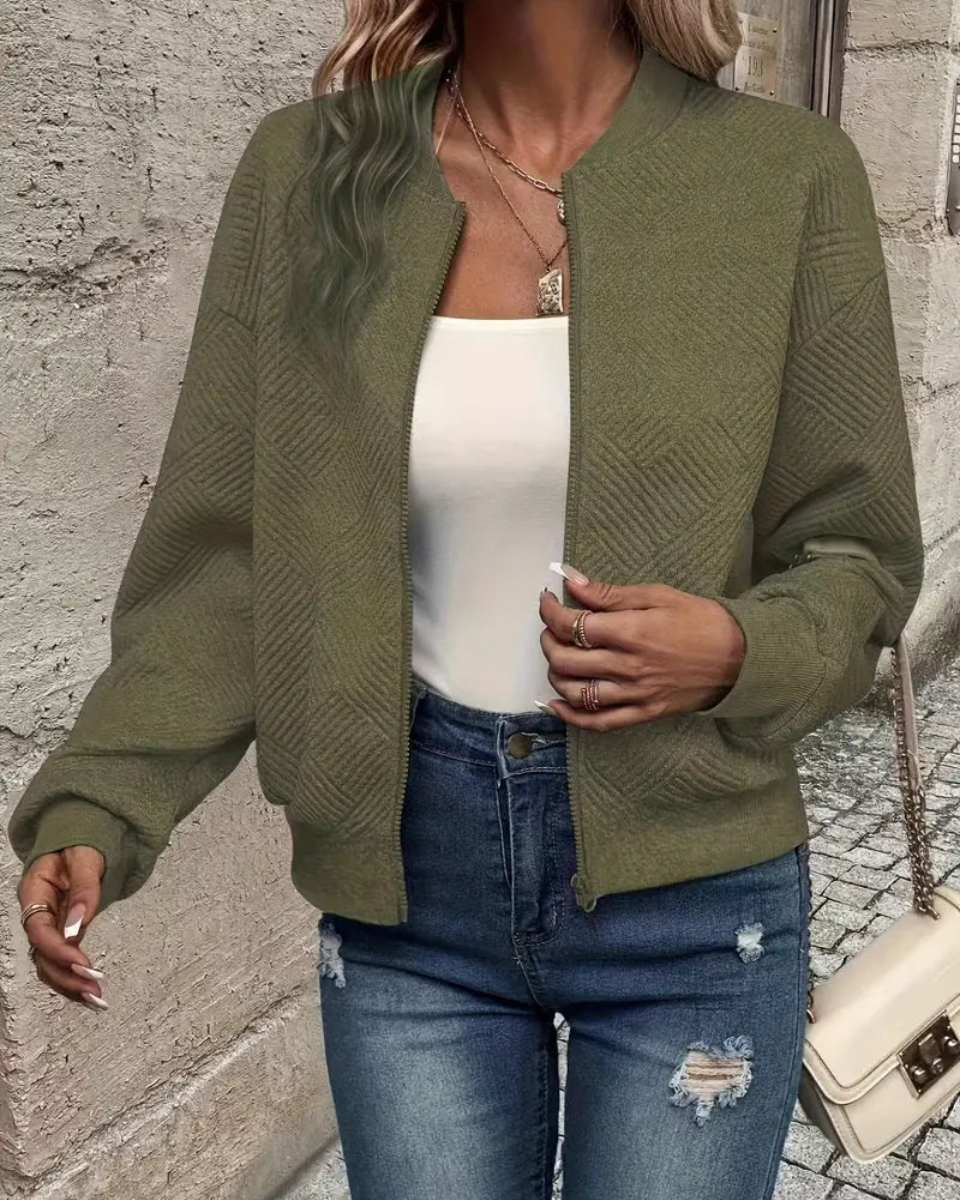 Women's Ribbed Knit Zip-Up Cardigan Jacket