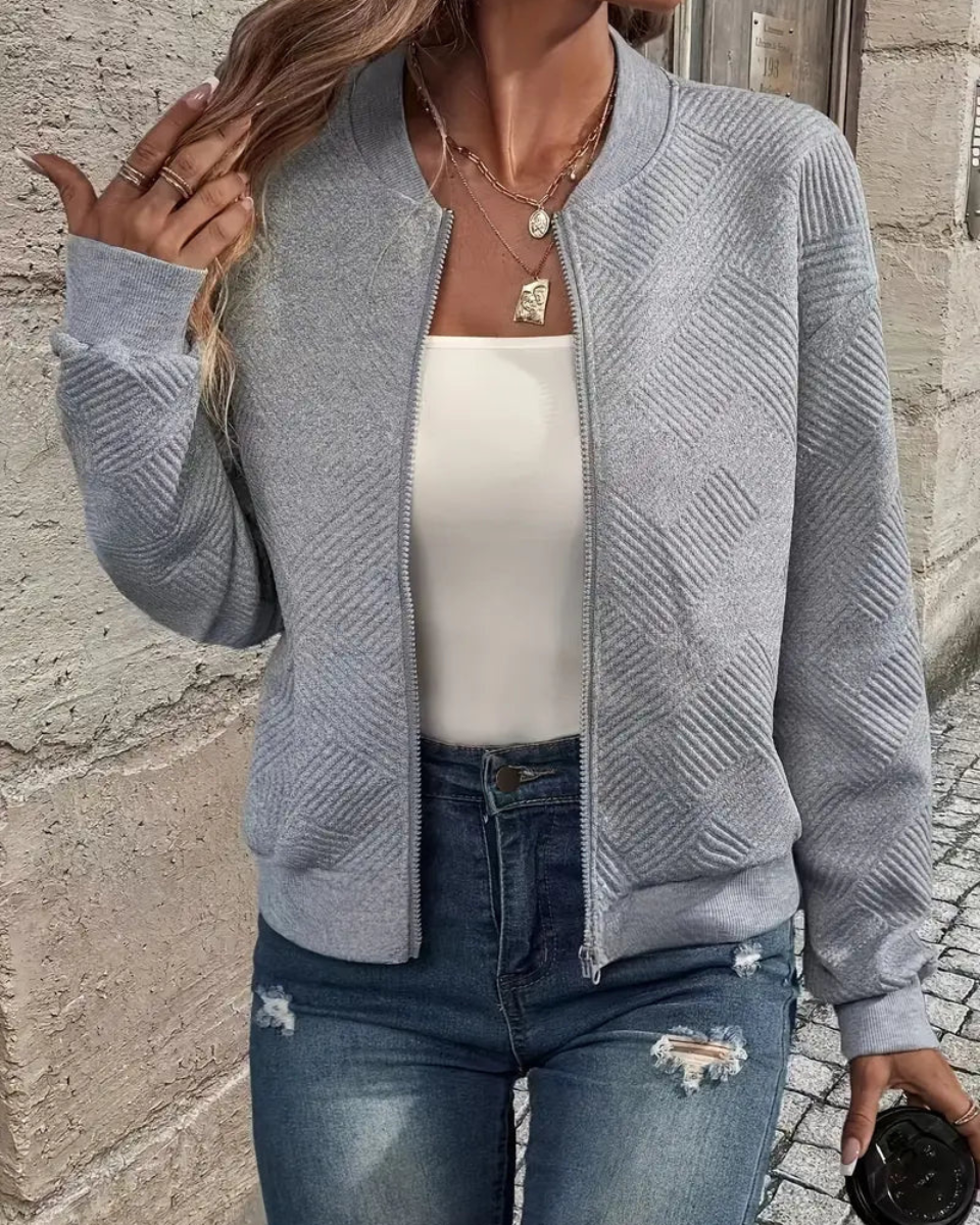 Women's Ribbed Knit Zip-Up Cardigan Jacket