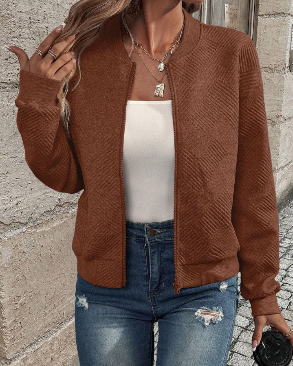 Women's Ribbed Knit Zip-Up Cardigan Jacket