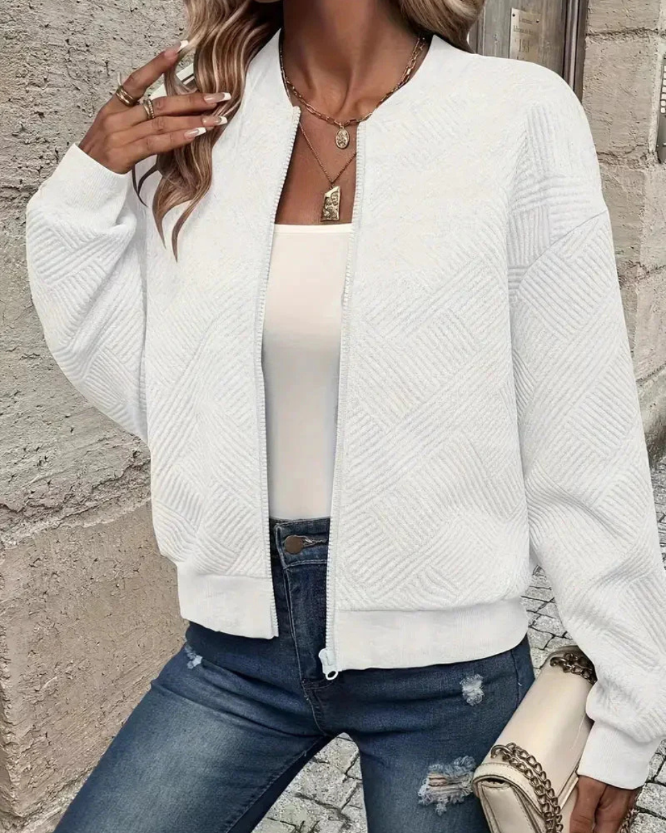 Women's Ribbed Knit Zip-Up Cardigan Jacket