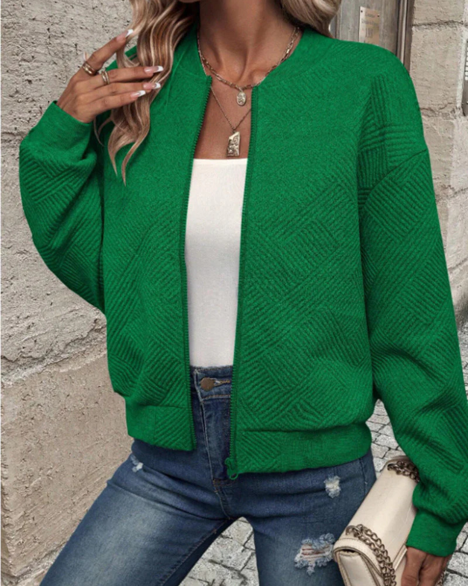 Women's Ribbed Knit Zip-Up Cardigan Jacket
