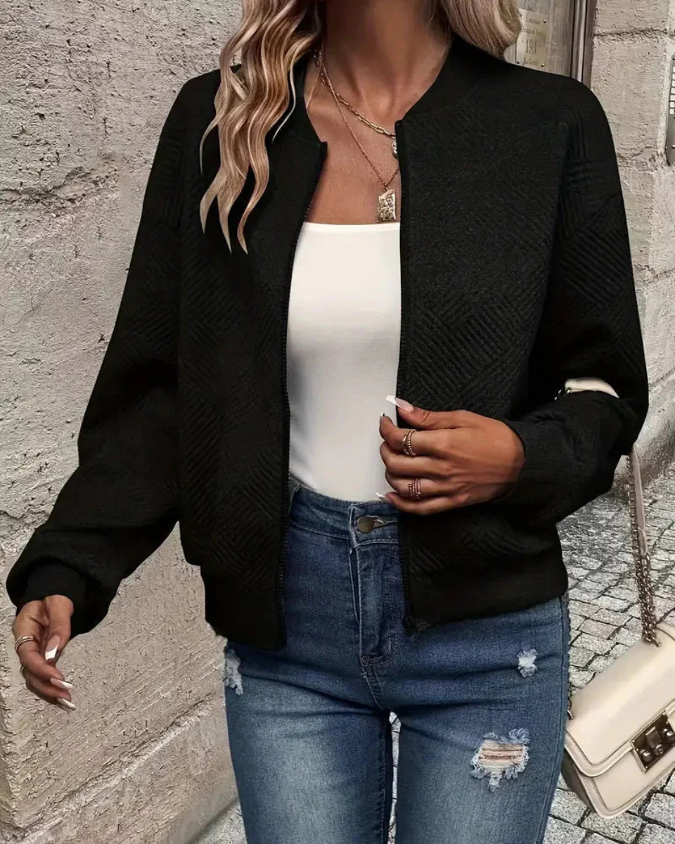 Women's Ribbed Knit Zip-Up Cardigan Jacket