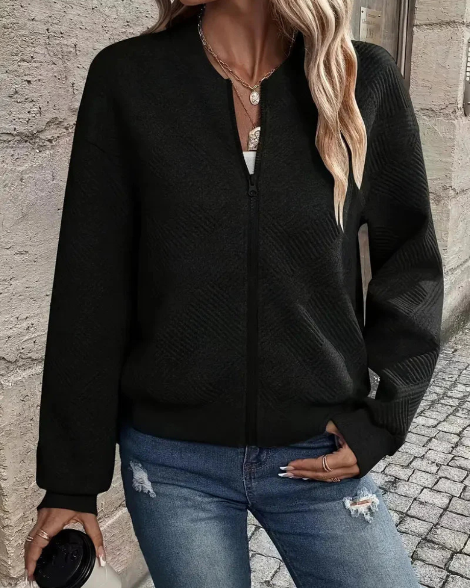 Women's Ribbed Knit Zip-Up Cardigan Jacket
