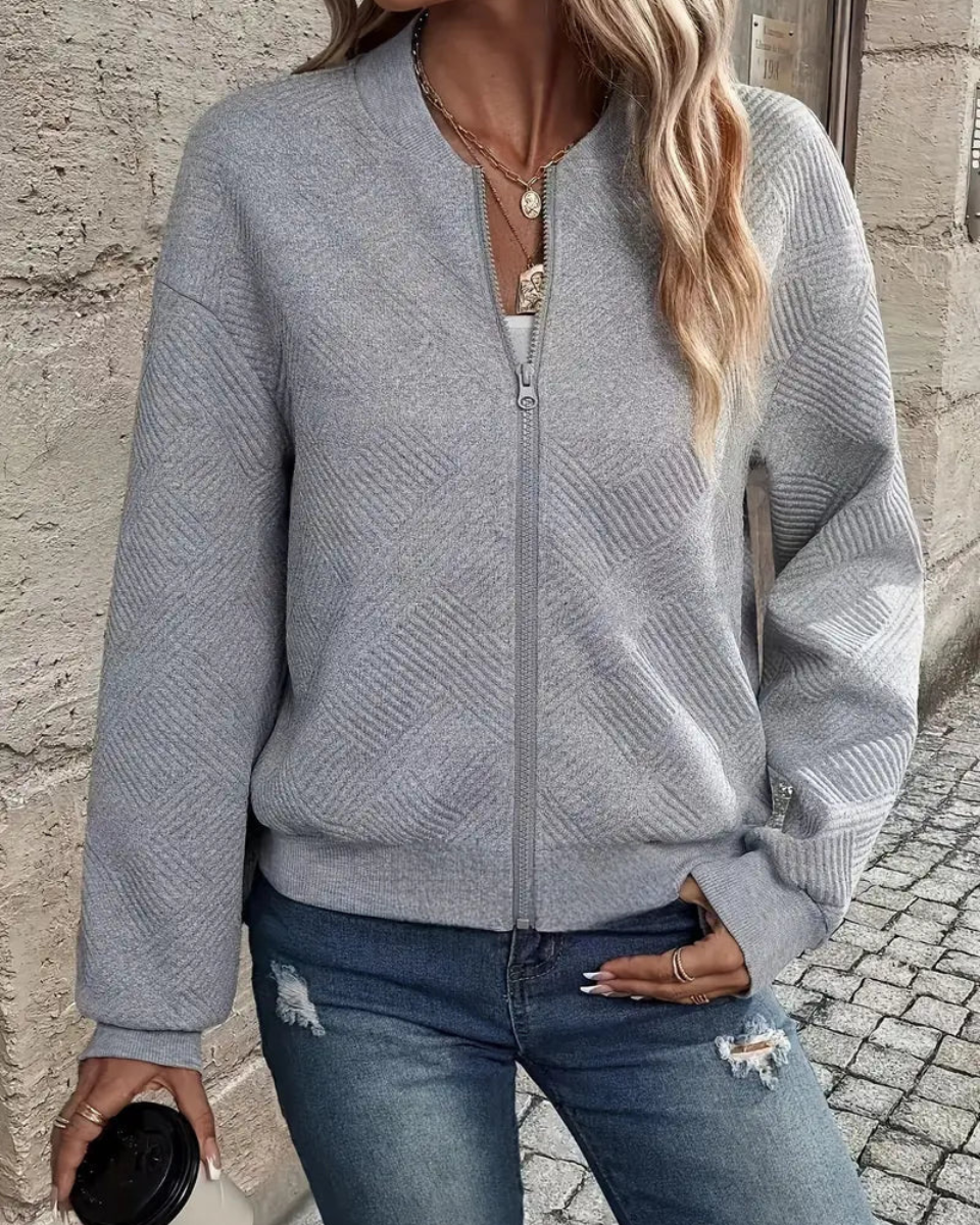 Women's Ribbed Knit Zip-Up Cardigan Jacket