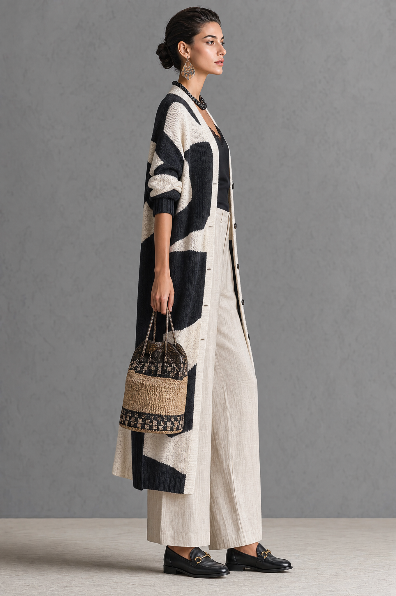 Women's Longline Linen Knit Cardigan Outerwear