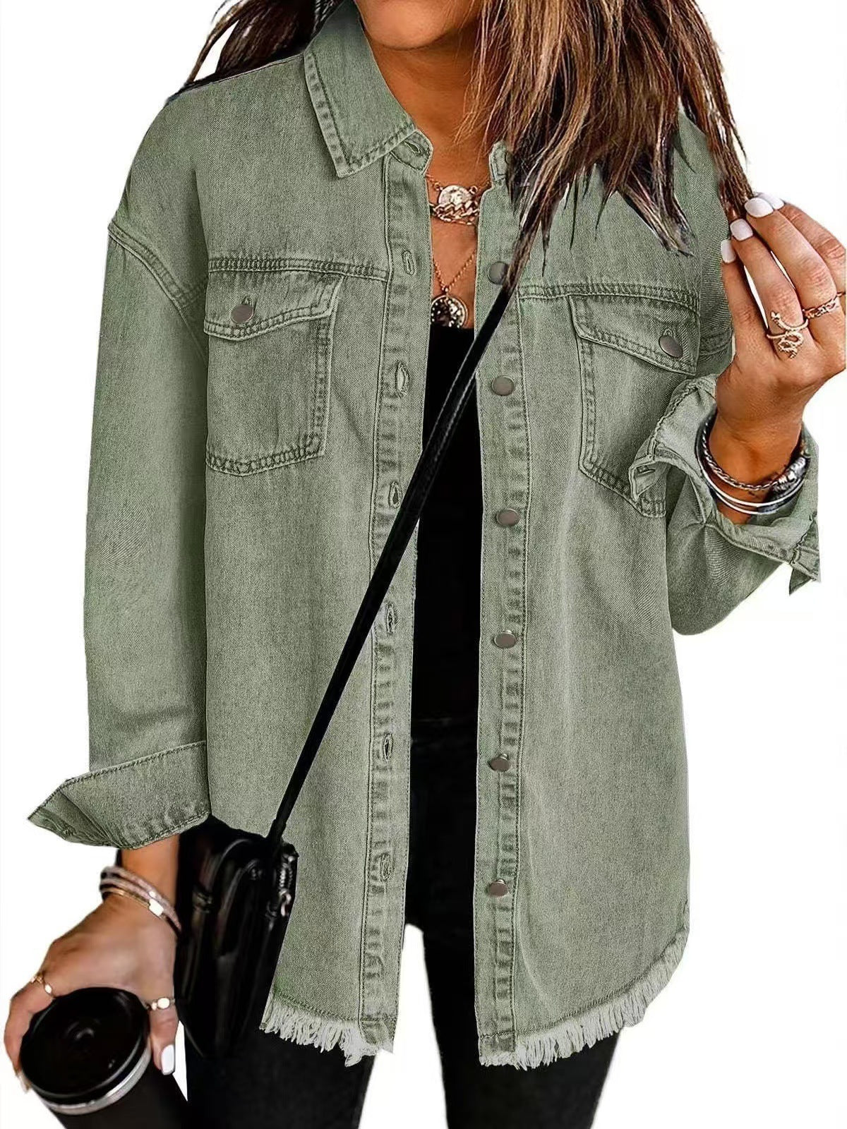 Women's Wool Mix Longline Denim Button Down Jacket