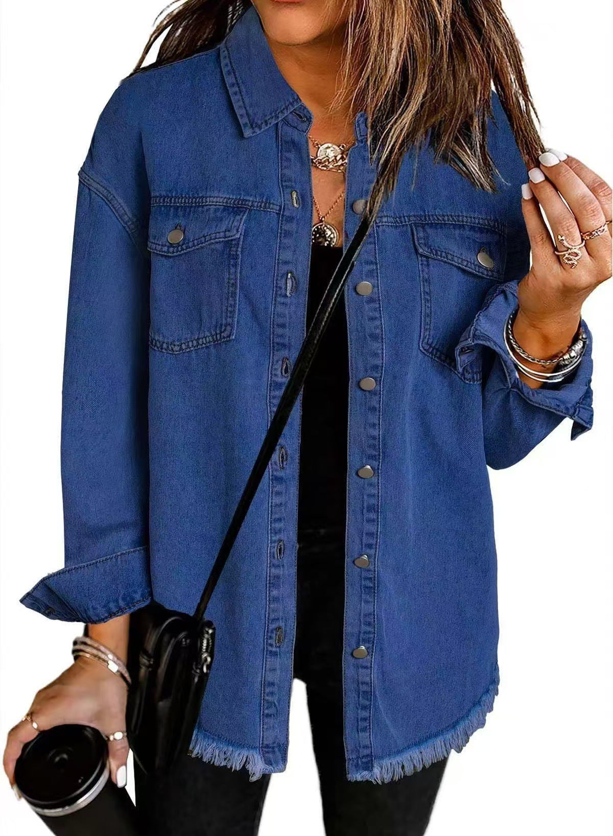 Women's Wool Mix Longline Denim Button Down Jacket