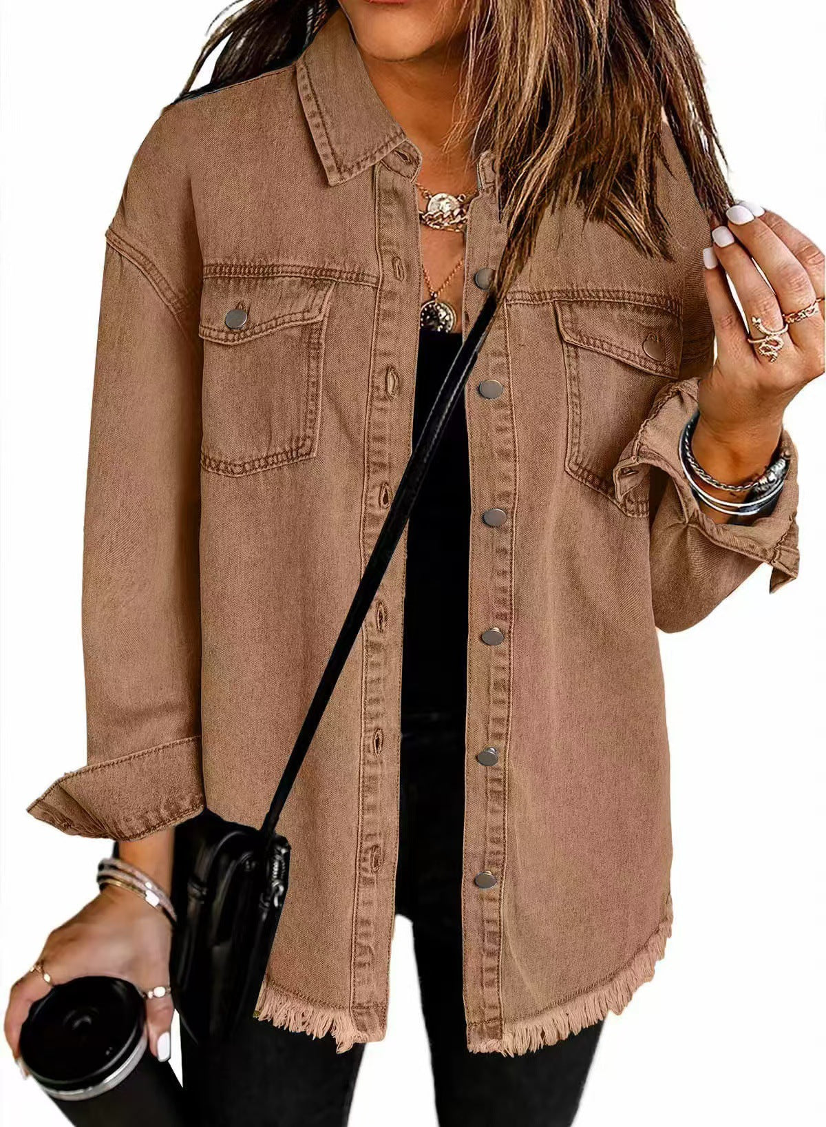 Women's Wool Mix Longline Denim Button Down Jacket