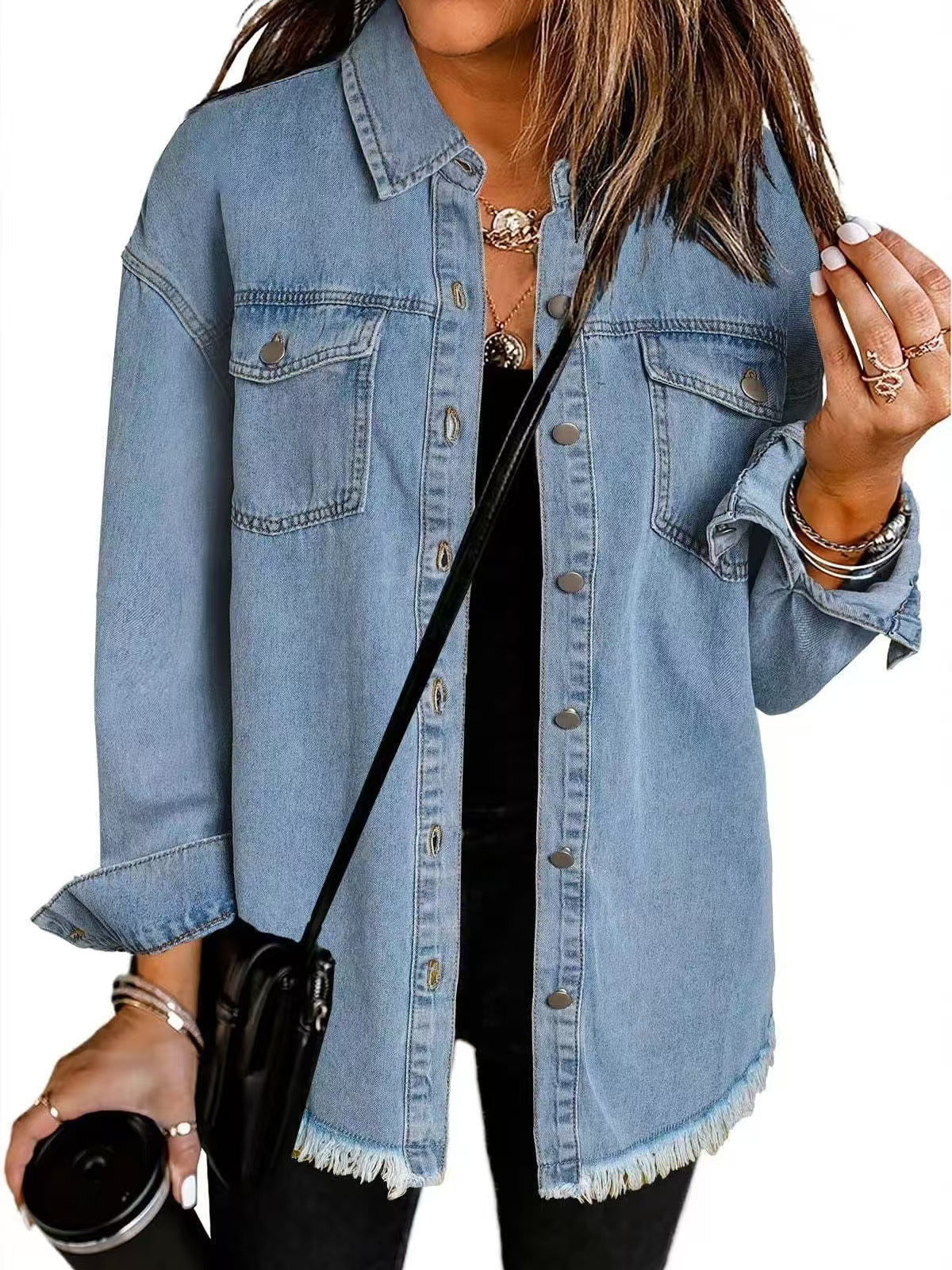 Women's Wool Mix Longline Denim Button Down Jacket