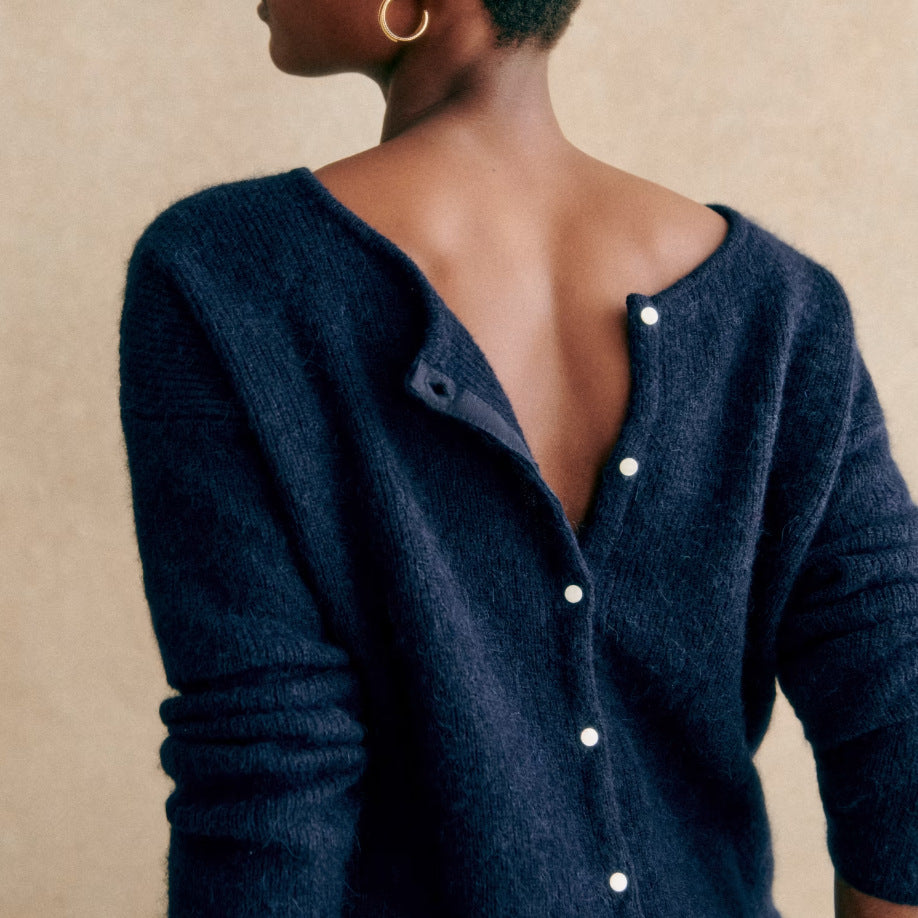 Women's Knit Cardigan V-Neck Long Sleeve Ribbed Sweater