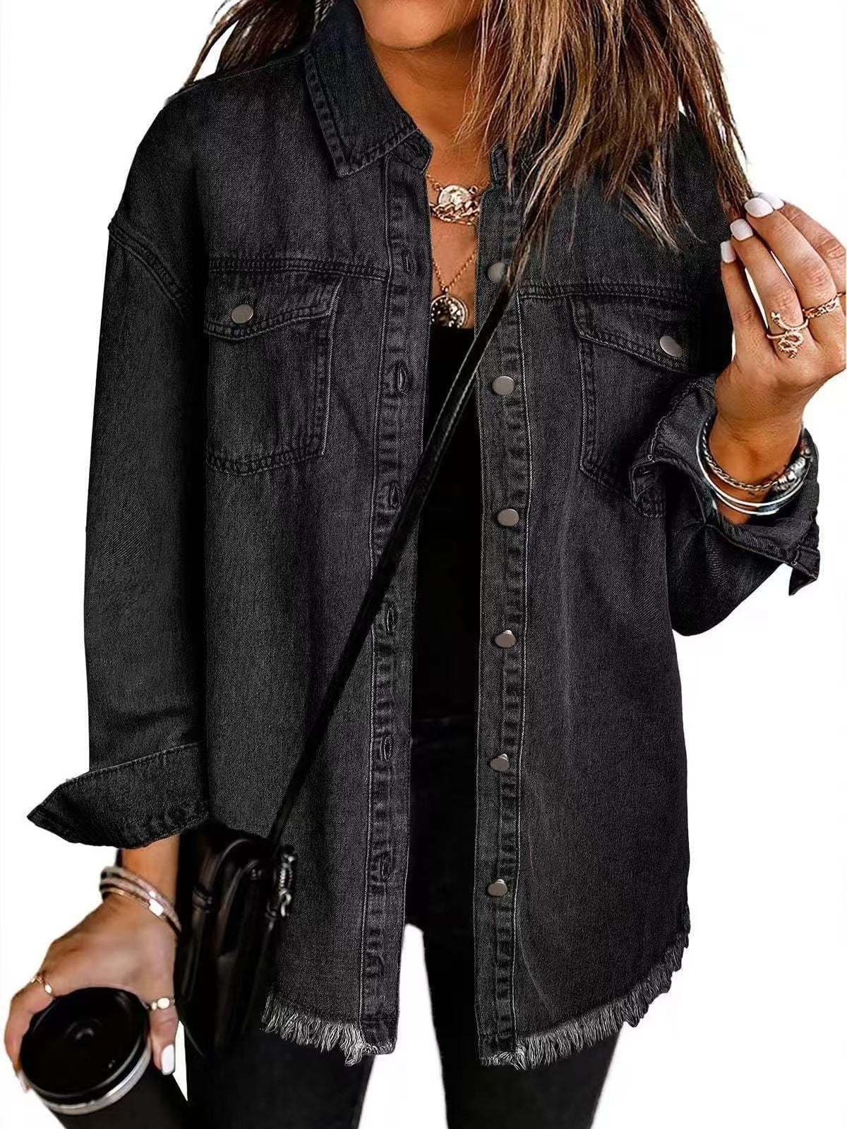 Women's Wool Mix Longline Denim Button Down Jacket