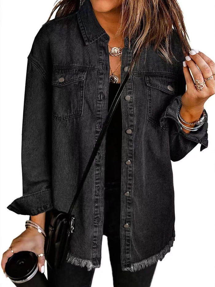 Women's Wool Mix Longline Denim Button Down Jacket