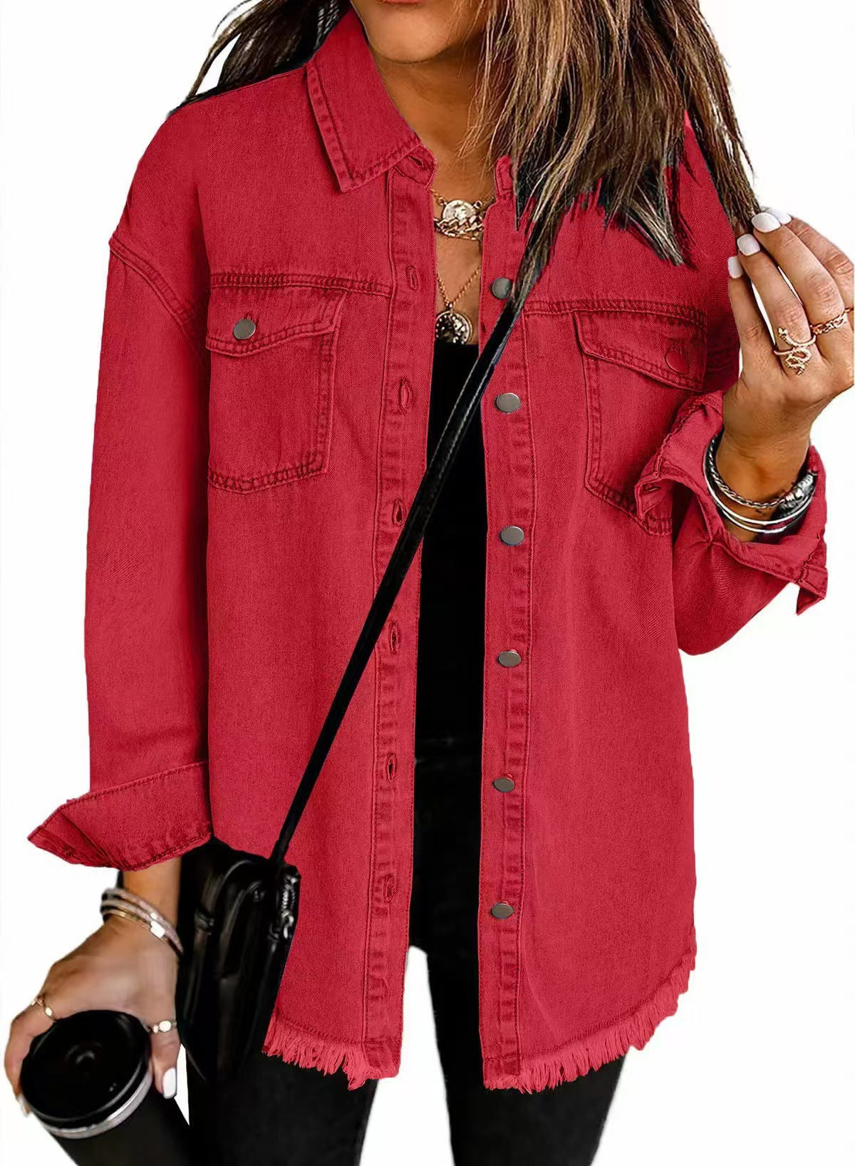 Women's Wool Mix Longline Denim Button Down Jacket