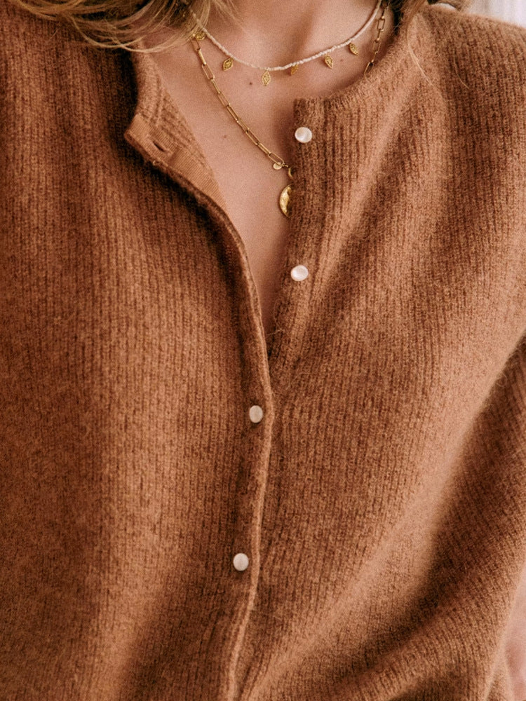 Women's Knit Cardigan V-Neck Long Sleeve Ribbed Sweater