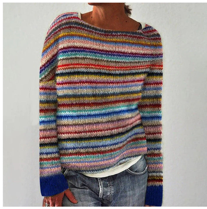 Pippa | Rainbow Stripe Crew Neck Knit Jumper