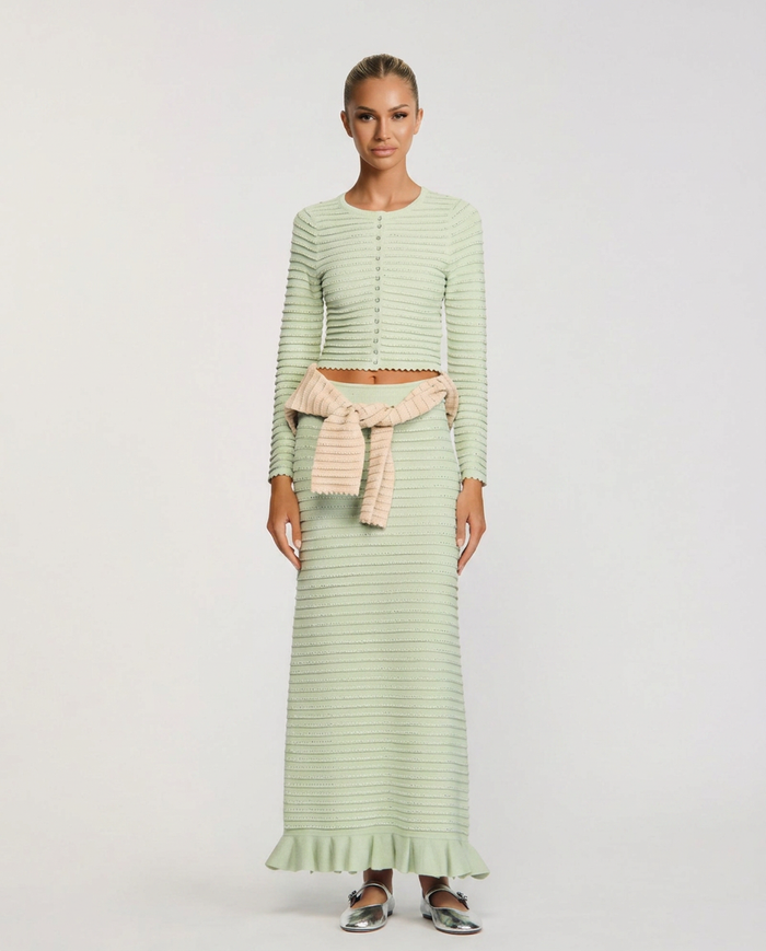 Tatum | Rhinestone Knit Cardigan & Maxi Skirt Set