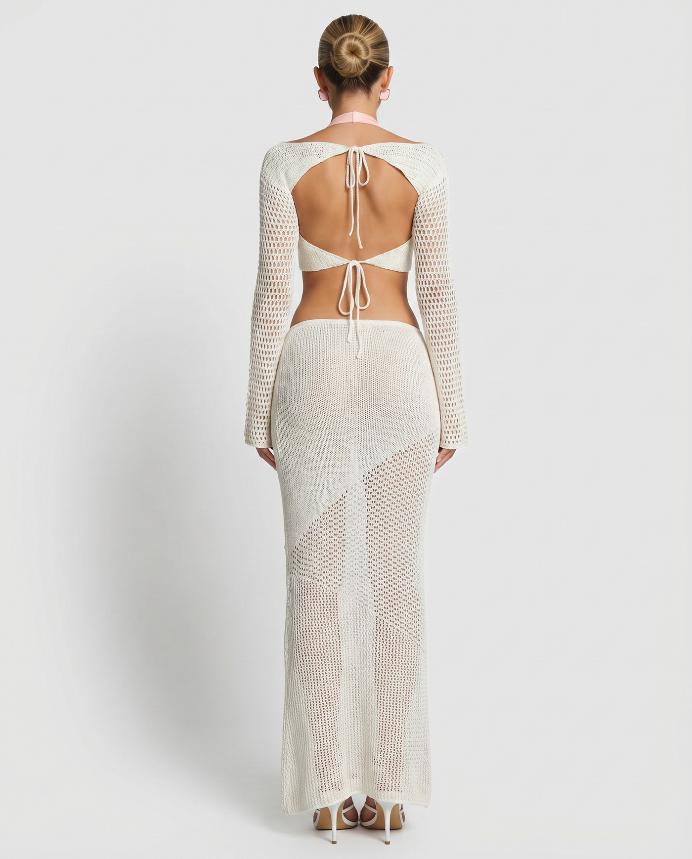 Reba | Crochet Knit Two-Piece Set with Long Sleeve Top