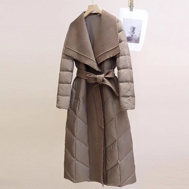 Womens Nylon Long Puffer Down Coat Jacket