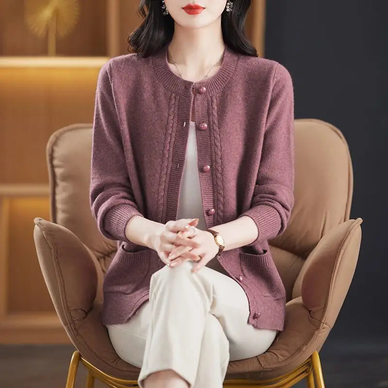 Women's Cardigan Sweater Soft Merino Wool Knitwear Jumper