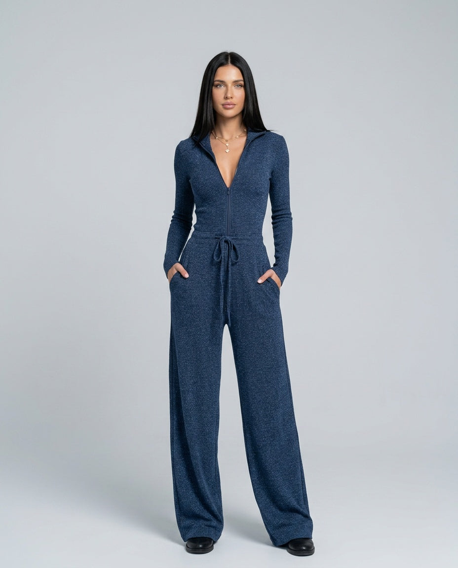 Aurora | Ribstrikket Jumpsuit med Lynlås