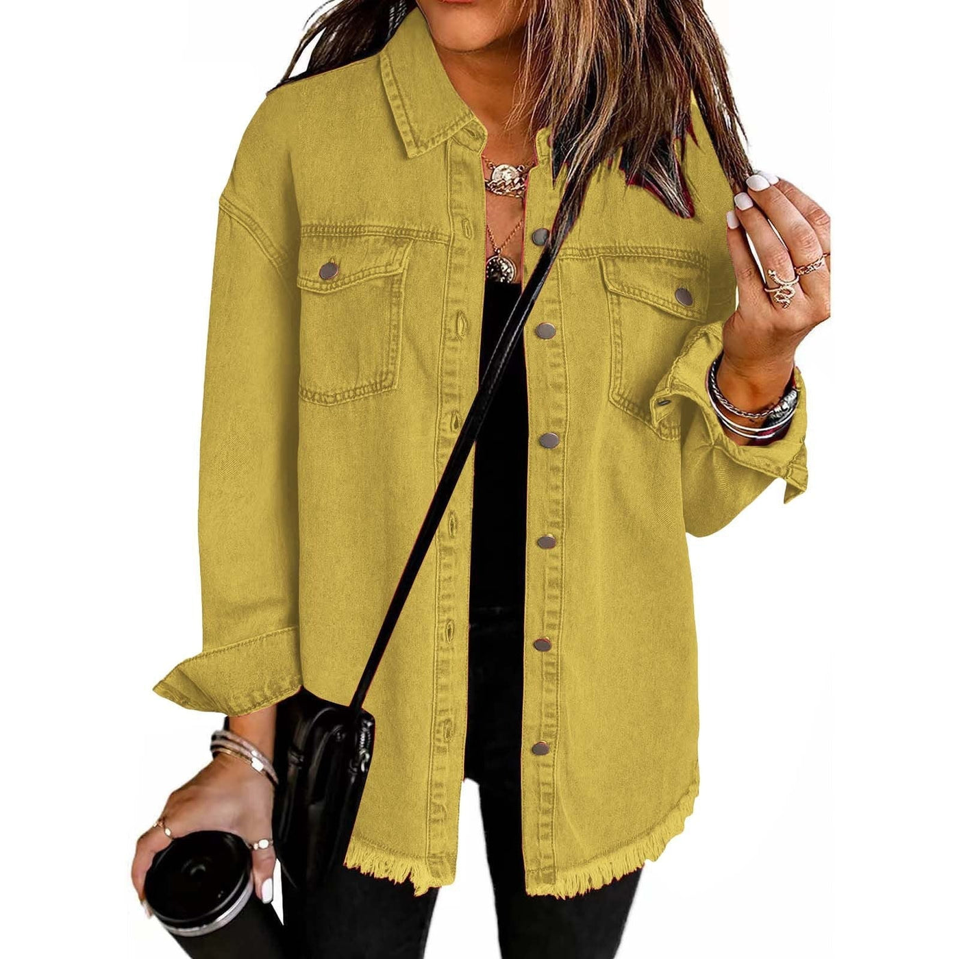 Women's Wool Mix Longline Denim Button Down Jacket