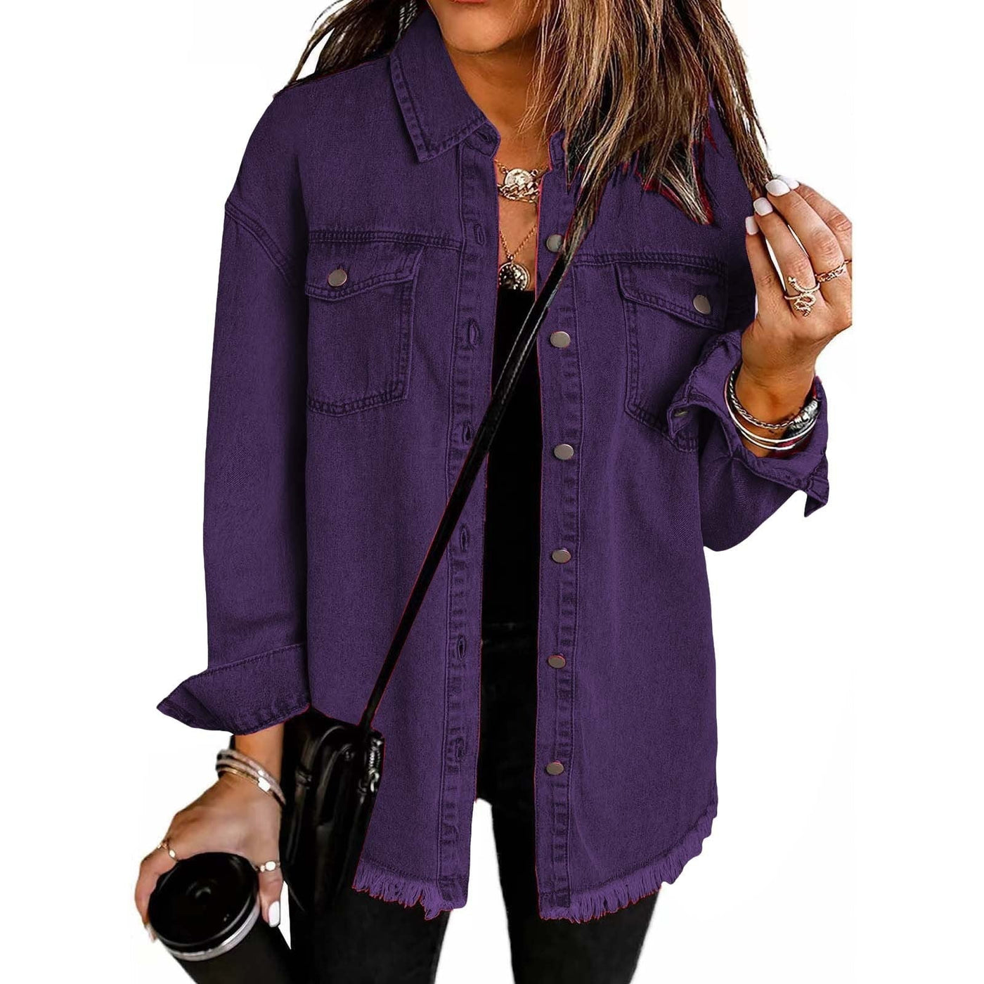 Women's Wool Mix Longline Denim Button Down Jacket