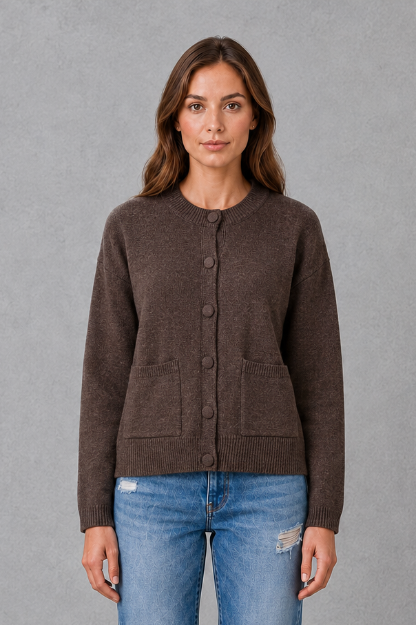 Women’s Chunky Knit Cardigan – Relaxed Round Neck Thick Knitted Vest