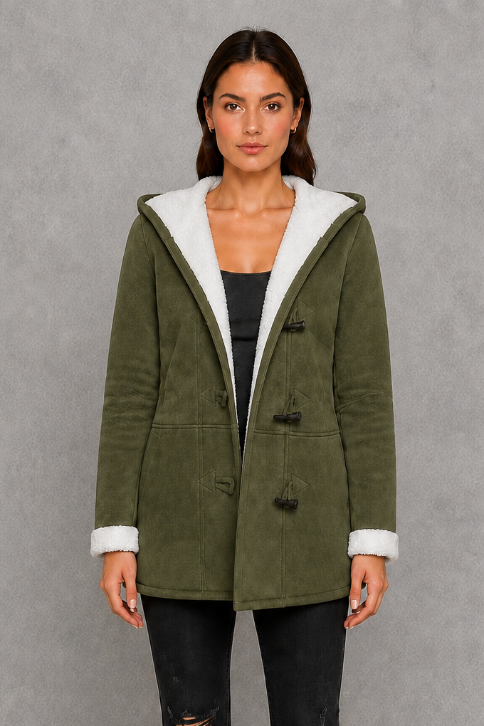 Women’s Fleece-Lined Toggle Coat – Warm Hooded Winter Jacket
