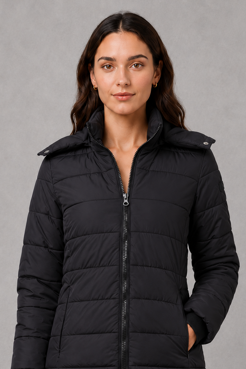 Women’s Insulated Hooded Coat – Lightweight Padded Zip-Up Winter Jacket