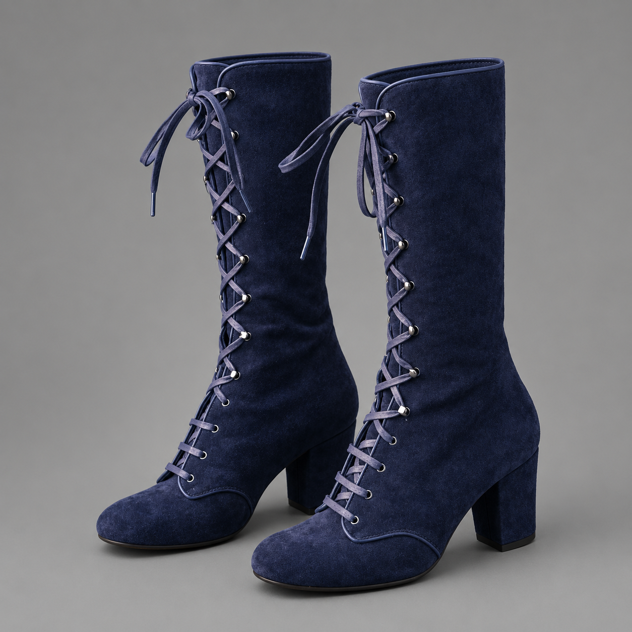 Women’s Blue Lace-Up Block Heel Ankle Boots – Stylish Everyday Casual Shoes