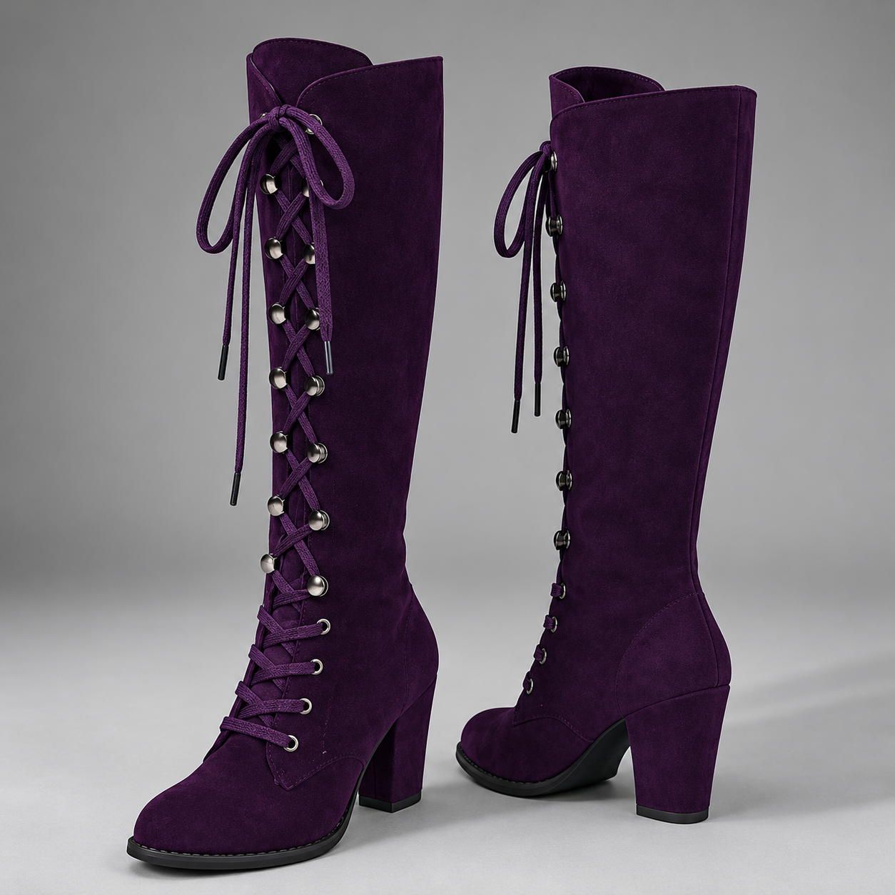 Women’s Blue Lace-Up Block Heel Ankle Boots – Stylish Everyday Casual Shoes