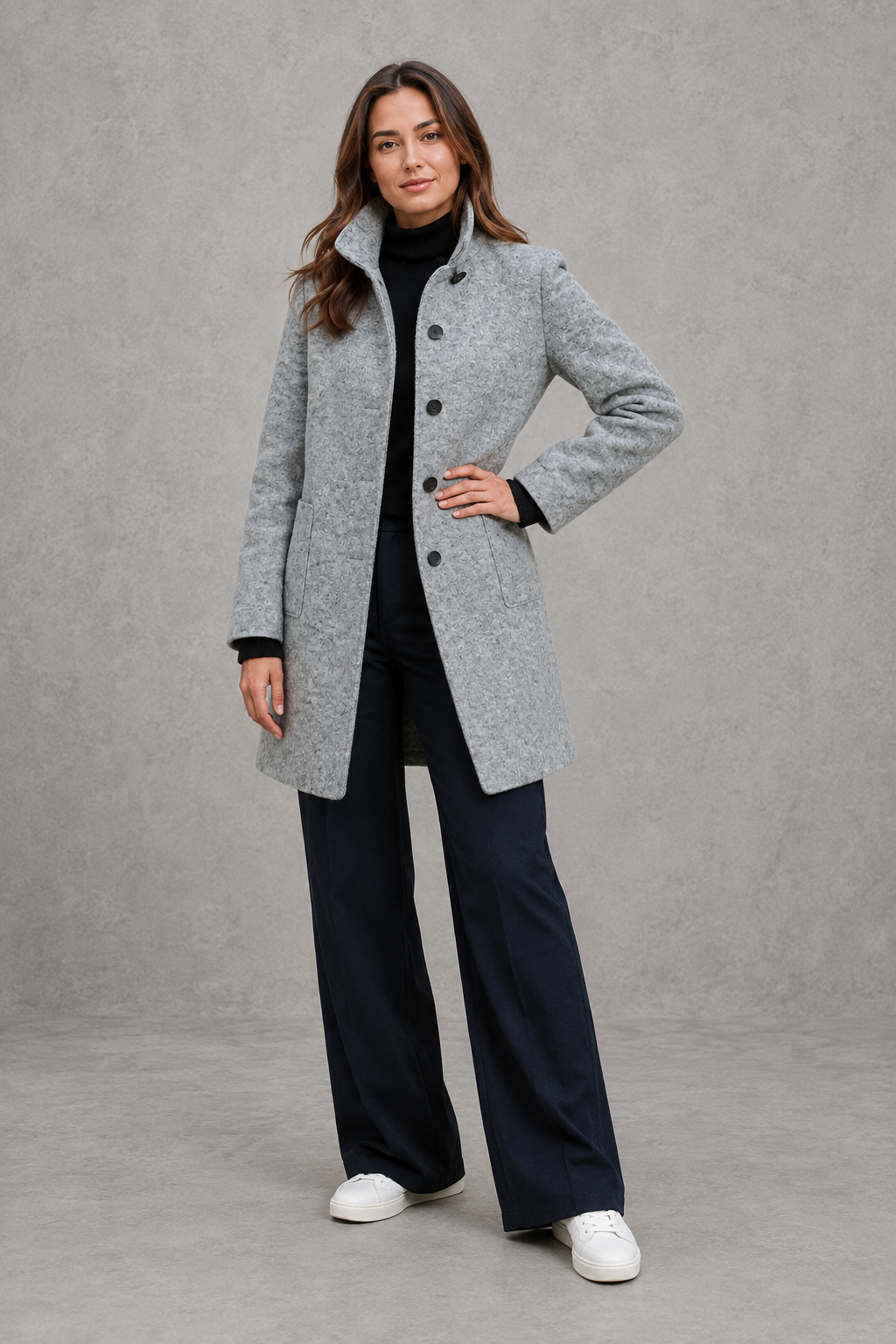 Women's Classic Longline Coat – Elegant Button Front Winter Jacket