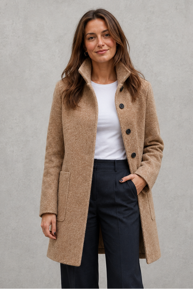 Women's Classic Longline Coat – Elegant Button Front Winter Jacket