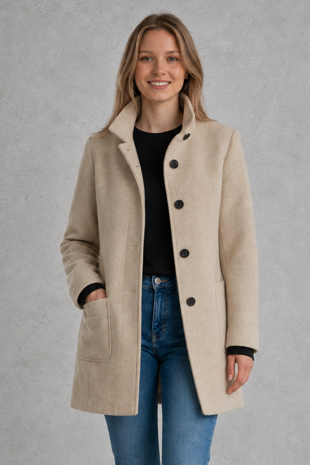 Women's Classic Longline Coat – Elegant Button Front Winter Jacket