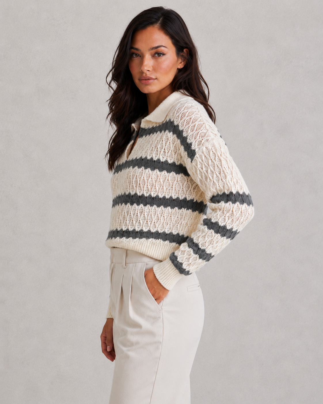 Women’s Collared Striped Knit Jumper for Casual & Everyday Wear