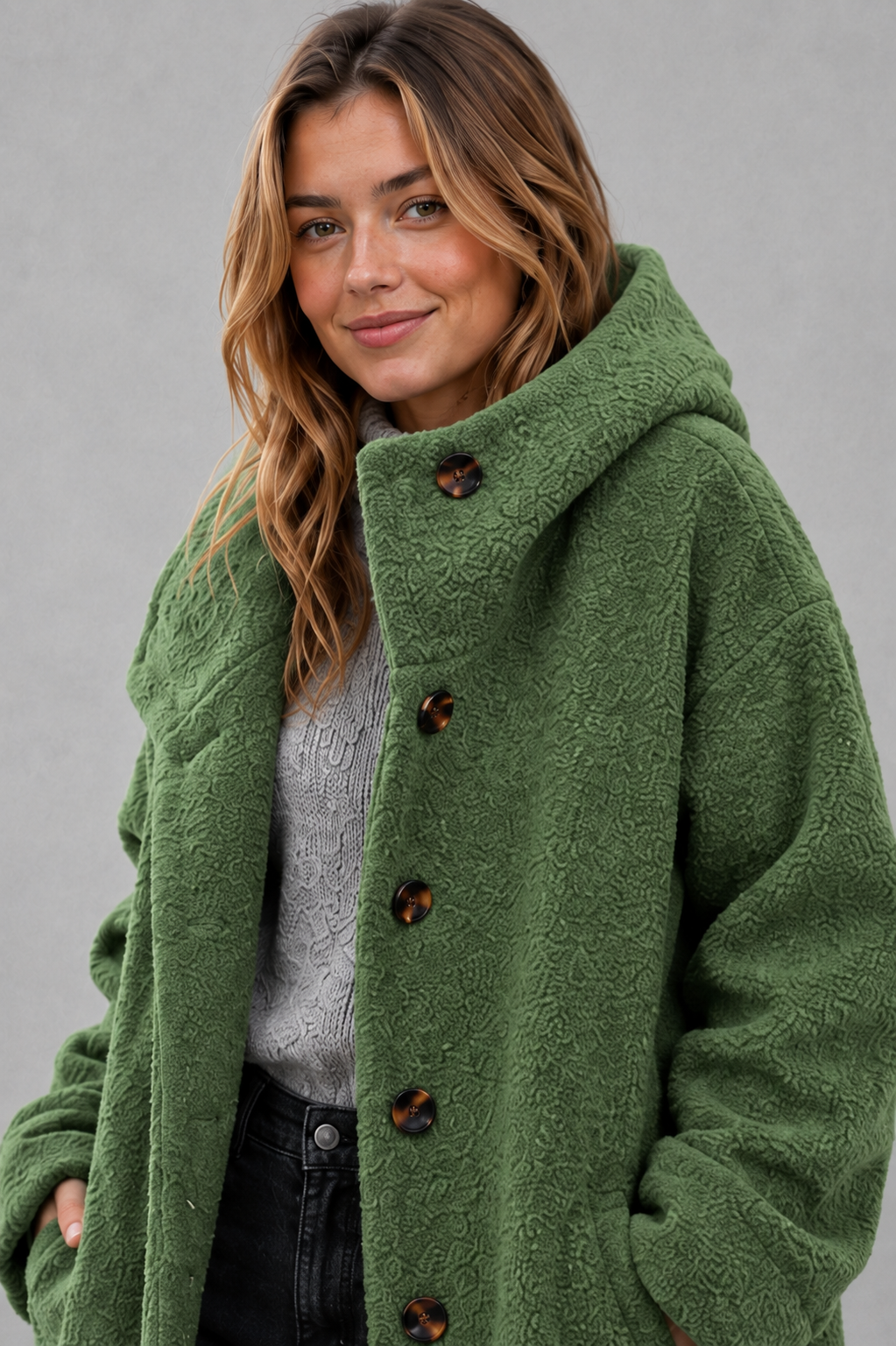 Women’s Elegant Button Coat – Relaxed Fit Autumn & Winter Jacket