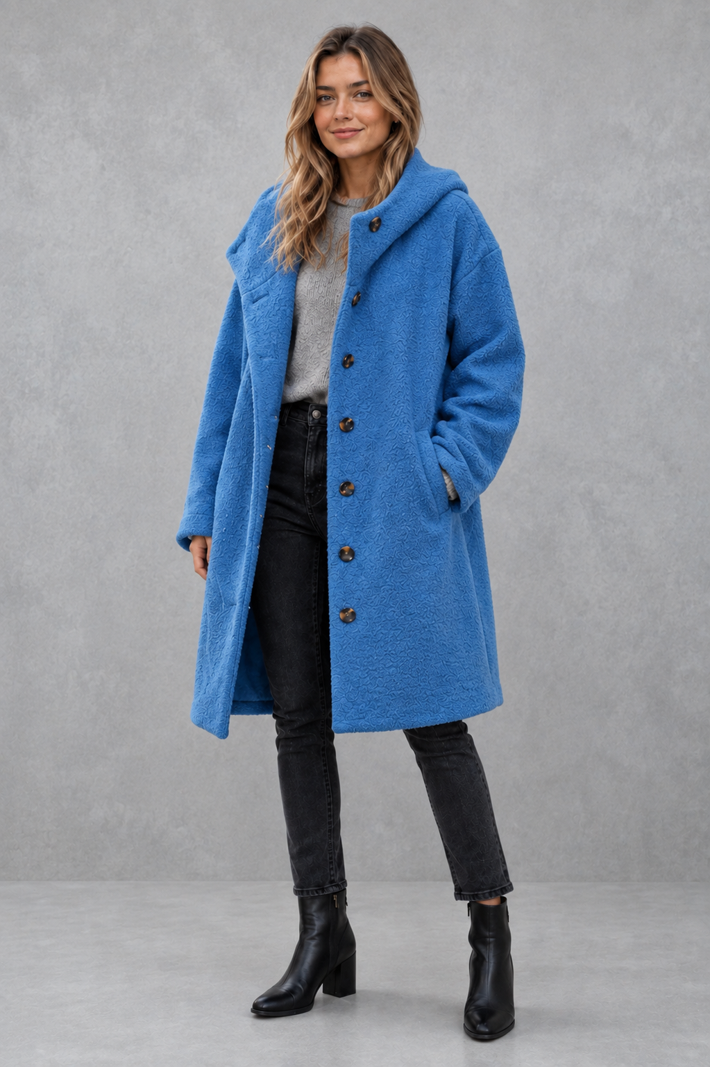 Women’s Elegant Button Coat – Relaxed Fit Autumn & Winter Jacket