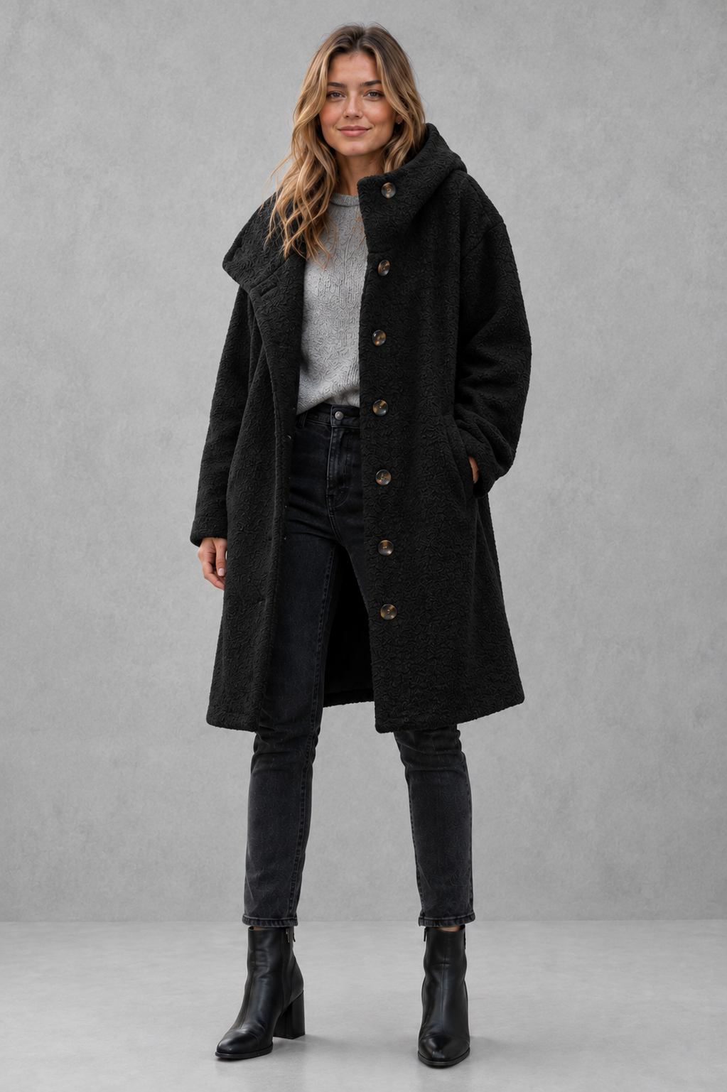 Women’s Elegant Button Coat – Relaxed Fit Autumn & Winter Jacket