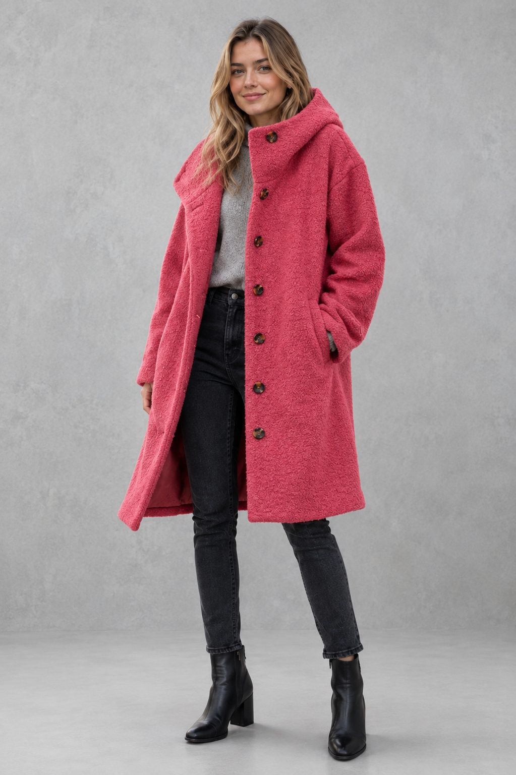 Women’s Elegant Button Coat – Relaxed Fit Autumn & Winter Jacket