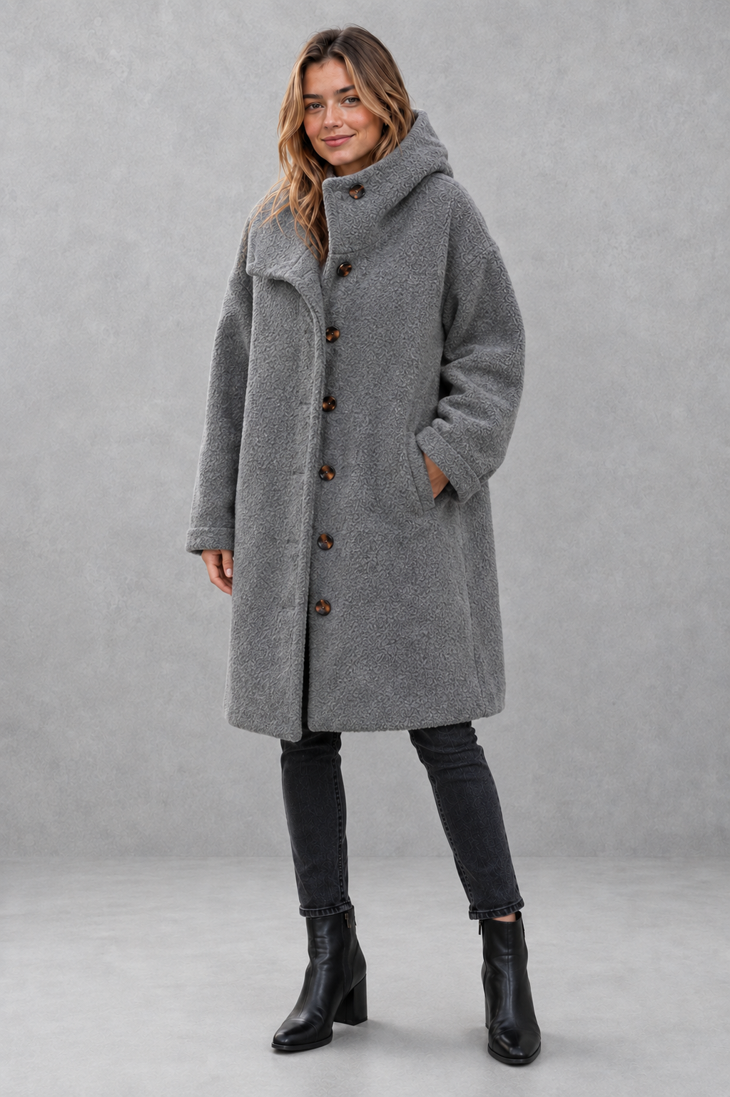 Women’s Elegant Button Coat – Relaxed Fit Autumn & Winter Jacket