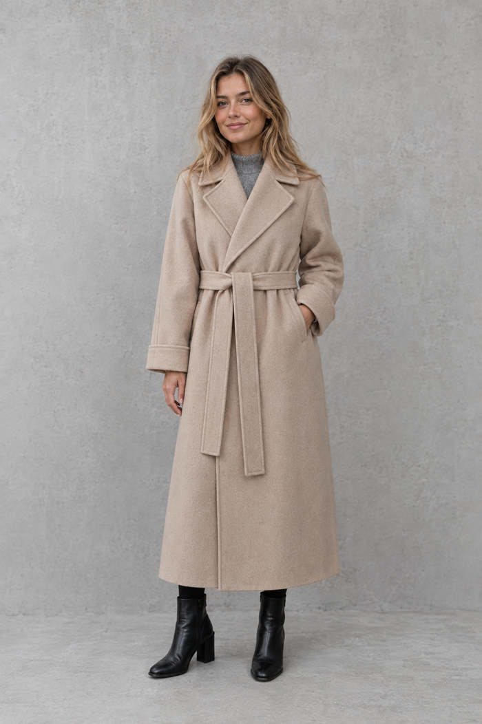 Women’s Elegant Wrap Coat – Belted Longline Autumn & Winter Jacket