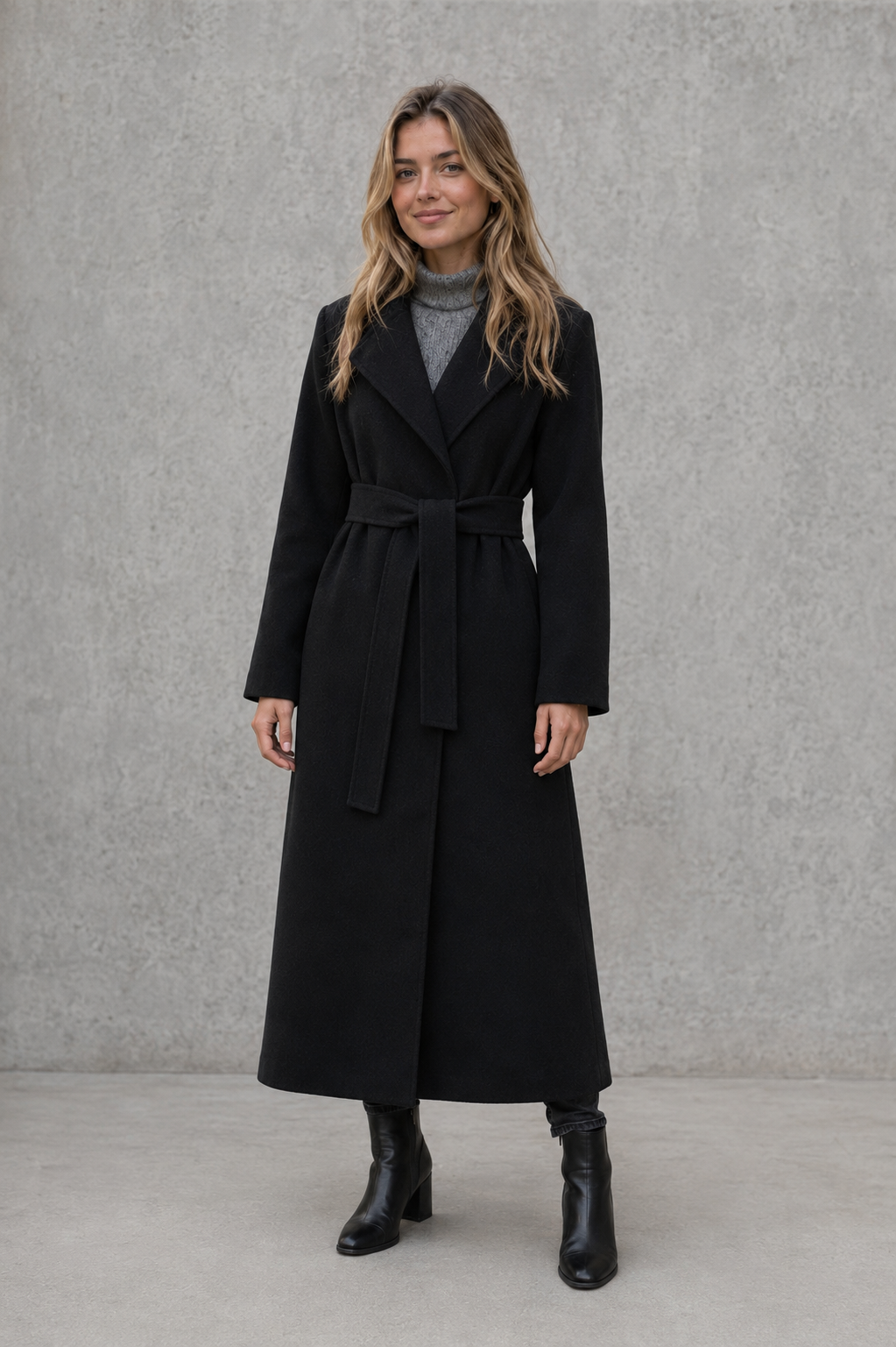 Women’s Elegant Wrap Coat – Belted Longline Autumn & Winter Jacket